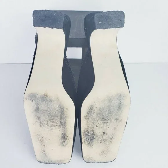 Vintage A. Marinelli Women's Black Suede Crochet Slip On Mules Size 8.5M NICE! - Picture 4 of 5